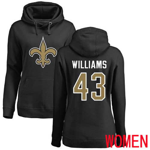 New Orleans Saints Black Women Marcus Williams Name and Number Logo NFL Football 43 Pullover Hoodie Sweatshirts